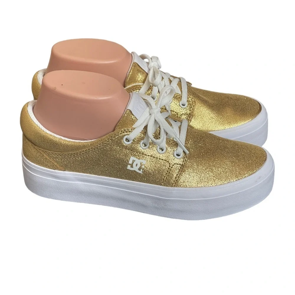 DC Women Trase Platform Casual Shoes Gold‎ US Size 8.5 NWB Metallic Fabric
